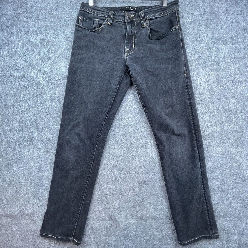 Fidelity Denim Jeans Mens 30 x 28 Jimmy Black Rinse Straight Stretch Casual‎ USA